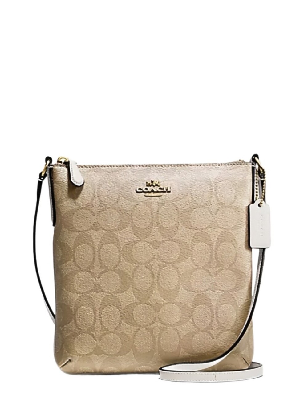 🆕 Coach N/S Khaki Chalk Signature Coated Canvas Messenger Crossbody Bag